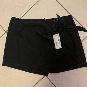black polyester wrap around skort